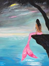 Mermaid Art Print Mermaid Painting Print Mermaid Wall Art Ocean Moon Fantasy Art Print Quot Pretty Pink Mermaid Mermaid Painting Mermaid Art Mermaid Wall Art