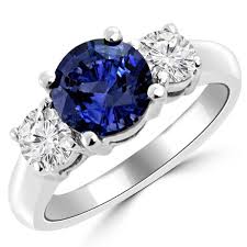 1 89ct Round Tanzanite Diamond 3 Stone Engagement Ring Engagement Rings Sapphire Three Stone Engagement Rings White Gold Rings