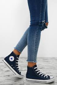 How To Wear High Top Converse With Skinny Jeans Men Chuck Taylor Converse All Star Navy High Top Trainers Jeans Outfit Women Jeans Heels Outfit Girls Ripped Jeans