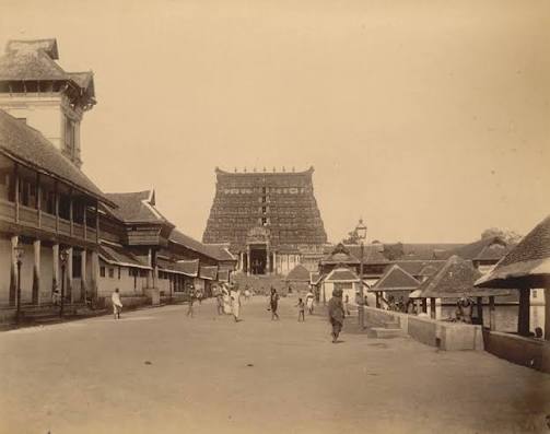 RBSI - Padmanabha Temple at Trivandrum - 1895 Photograph of the gopura of the Padmanabha Temple at Trivandrum, taken by Zachariah D'Cruz in the 1890s from the 'Album of South Indian Views'