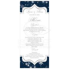 Display your wedding dinner options for your guests using any of our beautiful designs. A Wintry Night Wedding Menu Card Snowflakes Stars Navy White Silver