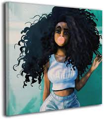 Black girl with natural shaggy long hair. Amazon Com Ale Art African Girl Bubble Black Natural Curly Hair Contemporary Pictures Canvas Painting Modern Artwork For Home Decoration Framed Ready To Hang 12 X12 Posters Prints