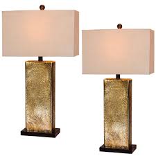 Fangio Lighting 29 5 In Hammertone Brown Mercury Glass And Antique Brass Metal Pillar Table Lamps W 5154 2pk The Home Depot