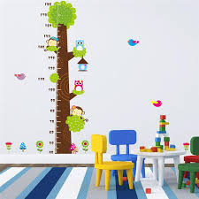 Us 4 94 Tree Flower Wall Stickers Height Chart Wall Decals For Kids Rooms Cartoon Monkey Owl Birds Child Rooms Decor Wallpaper Poster In Wall