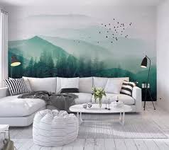 Forest Wallpaper Landscape Wall Mural Misty Jungle Wall Decor Modern Cafe Wall Decor Livi Wanddekoration Wohnzimmer Wanddeko Wohnzimmer Wohnzimmer Dekor Modern
