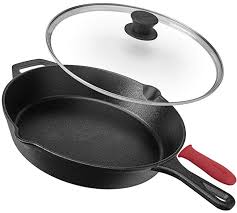 Amazon Com Pre Seasoned Cast Iron Skillet 12 Inch With Glass Lid And Handle Cover Oven Safe Cookware Safest Cookware Season Cast Iron Skillet Iron Skillets