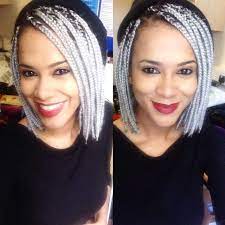 Grey Silver Bob Box Braids Short Box Braids Short Box Braids Bob Black Hair Inspiration