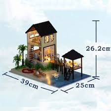 Comprar On Line Diy Casas De Munecas Em Miniatura De Madeira De Casa De Boneca Romantico Maldivas Vista Mar Villa Casa De Bonecas Kit De Brinquedos Para O Amigo Casado Presentes Bonecas