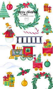 Christmas Train Watercolor Clip Art Winter Clipart Holiday Etsy In 2020 Christmas Tree Clipart Clip Art Watercolor Clipart