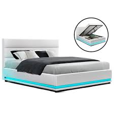 rgb led bed frame double full size gas lift base storage white leather lumi led bed frame queen size bed frames led beds