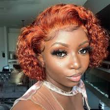 Wholesale 350# Ginger Short Curly Pixie Cut Lace Front Human Hair Wig