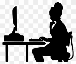 Writer writing on computer paper sheet vector illustration, flat cartoon person editor write electronic book text top view, laptop with writing letter or journal, journalist author working clipart. Person On Computer Silhouette Clipart 5565845 Pinclipart