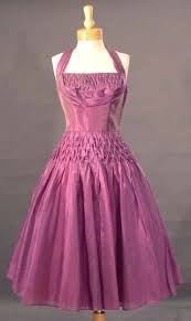 A Gorgeous 1950 S Cocktail Dress In A Stunning Iridescent Plum Organdy Fitted Halter Bodice With A Diamond Stitch Vintage Dresses 1950s Cocktail Dress Dresses