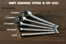 1/4 teaspoon = 2 pinches between thumb, index and middle fingers. Odd Sized Measuring Spoons
