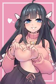 Rule 34 - 1girls Amano Nene (vtuber) Areola Black Hair Blue Eyes Blush  Covered Nipple Eyebrows Visible Through Hair Female Female Only Hand  Gesture Heart Heart Hands Kazukoto Light-skinned Female Light Skin