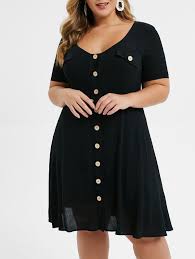 plus size button up knee length dress