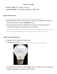 Sources Of Light Natural Light Artificial Light Light From The Sun