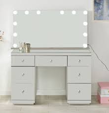 Mirrored vanity table, desk in a champagne finish. Hollywood Mirrored Dressing Table And Lighting Mirror Cfs Furniture Uk