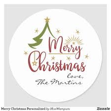 Merry Christmas Personalized Classic Round Sticker Zazzle Com Personalized Christmas Christmas Gift Tags Free Merry Christmas Card