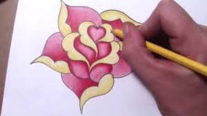 Make your kids learn how to draw a rose step by step. How To Draw A Simple Rose Design With A Heart Heart Drawing Roses Drawing Flower Drawing