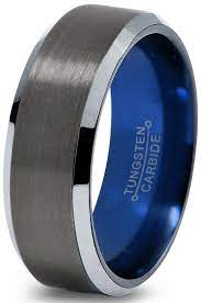 Tungsten Wedding Band Ring 8mm For Men Women Blue Black Gunmetal Beveled Edge Brushed Tungsten Wedding Bands Wedding Ring Bands Tungsten Carbide Wedding Bands