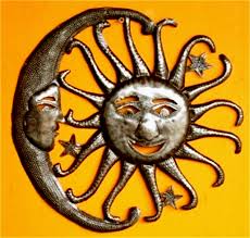 The aztecs recognized the sun and moon as two celestial bodies that had a heavy influence. Sun Moon Haitian Metal Art Wall Sculpture Indoor Outdoor Patio Home Metal Wall Art 24 95 Usd Globebids