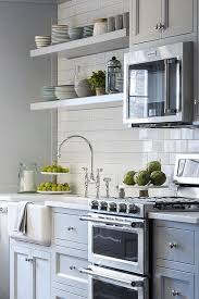 Stacked Floating Shelves Over Farmhouse Sink Transitional Kitchen