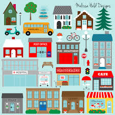 Town Buildings Clipart Town Building Clip Art Digital Stamps