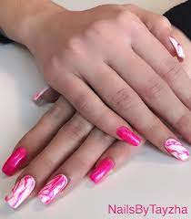 Hot Pink Marble Nails Pink Acrylic Nails Hot Pink Nails Neon Pink Nails