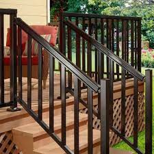 Features stabilizer bar underneath slide for additional support; Peak Aluminum Railing Black 6 Ft Aluminum Stair Hand And Base Rail Kit 50113 The Home Depot Railings Outdoor Exterior Stairs Porch Step Railing