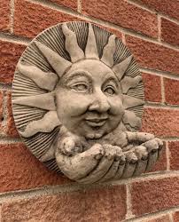 Stone Garden Sun With Hands Bird Feeder Wall Hanging Plaque Ornament