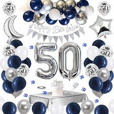 70 years old party supplies gifts for men. Aperil 50th Birthday Decorations For Men Navy Blue White Balloons Printed Silver Confetti Balloons Metallic Silver Balloons Foil Tablecloth 50 Table Confetti Happy Birthday Banner Cake Topper Amazon Co Uk Kitchen Home