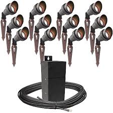 Outdoor Pro Led Landscape Lighting 12 Spot Light Kit Emcod 100watt Power Pack Photocell Mechanical Timer 160 Foot Cable