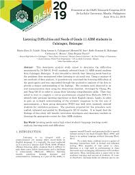 The title should reflect the question you address in your research. Pdf Listening Difficulties And Needs Of Grade 11 Abm Students In Calatagan Batangas