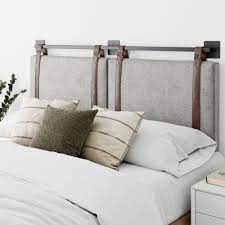 Been known sing a bit. Nathan James Harlow King Wall Mount Headboard Light Gray Fabric Upholstered Headboard Adjustable Height Vintage Brown Pu Leather Straps With Black Matte Metal Rail Gray Brown Nathan James