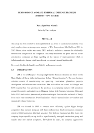 Ijm corporation berhad is one of malaysia's leading conglomerates and is listed on the main market of bursa malaysia securities berhad. Pdf Performance And Risk Empirical Evidence From Ijm Corporations Sdn Bhd