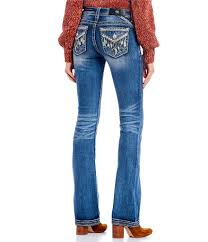 Miss Me Boho Feather Flap Pocket Bootcut Jeans