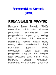 Menilai kualitas layanan jasa construction management. Rencana Mutu Kontrak Contoh