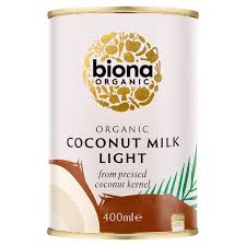 Unsweetened coconut milk in cartons usually contains less fat and fewer calories than canned options. Biona Organic Coconut Milk Light 9 Fat Ocado