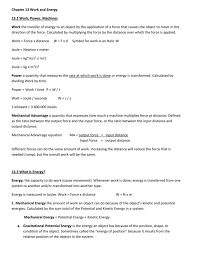 See full list on courses.fortlewis.edu Chapter 13 Work And Energy Notes