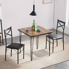 Bonnlo 5 pieces dining set modern dining table set for 4 persons kitchen dining table with 4 pu leather chairs dining room table with tempered glass top. Amazon Com Vecelo Modern Industrial Style 3 Piece Dining Room Kitchen Table And Pu Cushion Chair Sets For Small Space Retro Brown Table Chair Sets