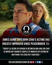 James Gunn praised John Cena's growth as an actor since Peacemaker S1,  highlighting a scene with Jen in episode six as one of his all-time  favorites. #Peacemaker #JohnCena #JamesGunn #DCU