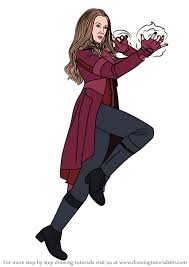 Draw a long oval for the face, a rectangular chest, a line for the spine, and a flattened oval for the pelvis. Learn How To Draw Scarlet Witch From Avengers Endgame Avengers Endgame Step By Step Drawing Tutorials