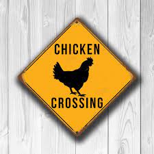 The sign is cut from steel just thinner than a nickel. Chicken Crossing Sign Yellow Chicken Crossing Signs Classic Metal Signs