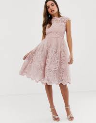 Discover the latest collection of wedding guest dresses for women with asos. Chi Chi London Premium Lace Midi Prom Dress With Bardot Neck In Mink Asos Prom Dresses Midi Prom Dress Red Wedding Dresses