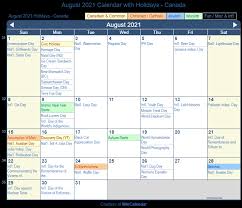 It is a statutory holiday in some provinces and territories but in others it has another legal status. August 2021 Calendar With Holidays Canada