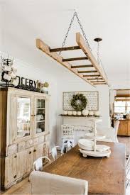 Old Ladder Hung From Dining Room Ceiling Makes A Dreamy Rustic Light Dining Room Ceiling Farmhouse Dining Room Rustic Dining Room