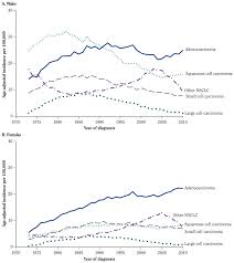 Nsclc is the most common lung cancer, accounting for about 85% of all cases. Figure 6 10 Standardized Incidence Of Lung Cancer By Gender And Histology Age Adjusted To 2000 U S Population 1973 2010 The Health Consequences Of Smoking 50 Years Of Progress Ncbi Bookshelf