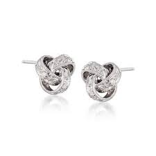 Diamond Accent Love Knot Earrings In 14kt White Gold Ross Simons Blue Crystal Earrings Black Diamond Earrings Studs Heart Pendant Diamond