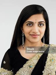 Beautiful Indian Woman With White Sari Stock Photo